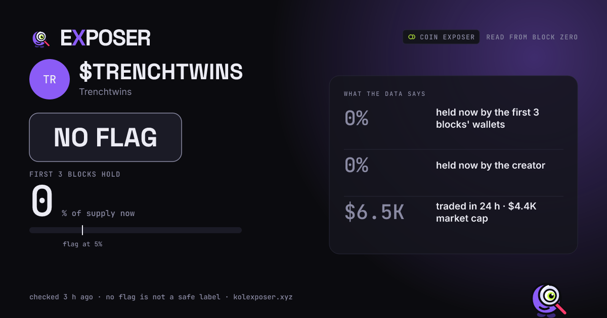 Coin Exposer card for $TRENCHTWINS: NO FLAG