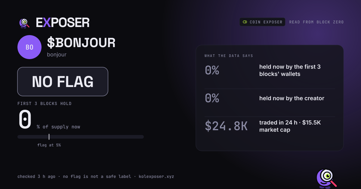Coin Exposer card for $BONJOUR: NO FLAG
