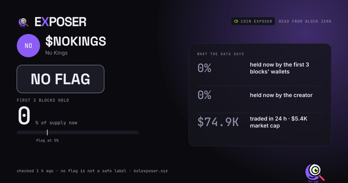 Coin Exposer card for $NOKINGS: NO FLAG