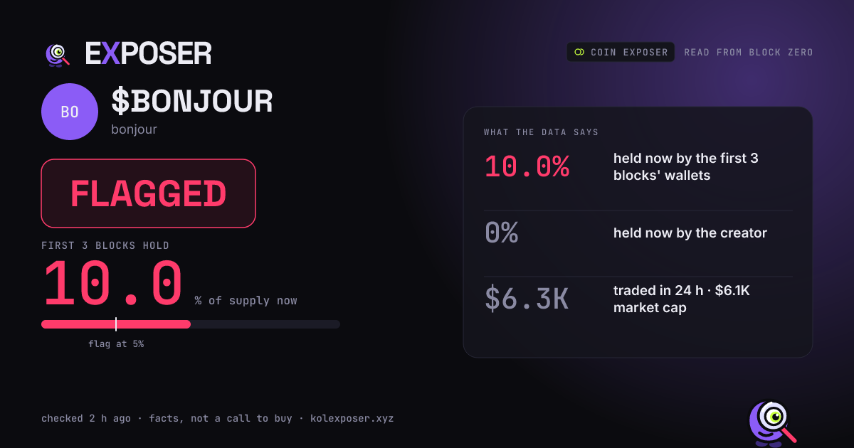 Coin Exposer card for $BONJOUR: FLAGGED